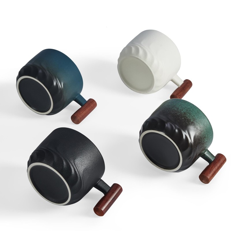 CLASGLAZ 2.5oz Ceramic Espresso Cups with Wooden Handle, Small Coffee
