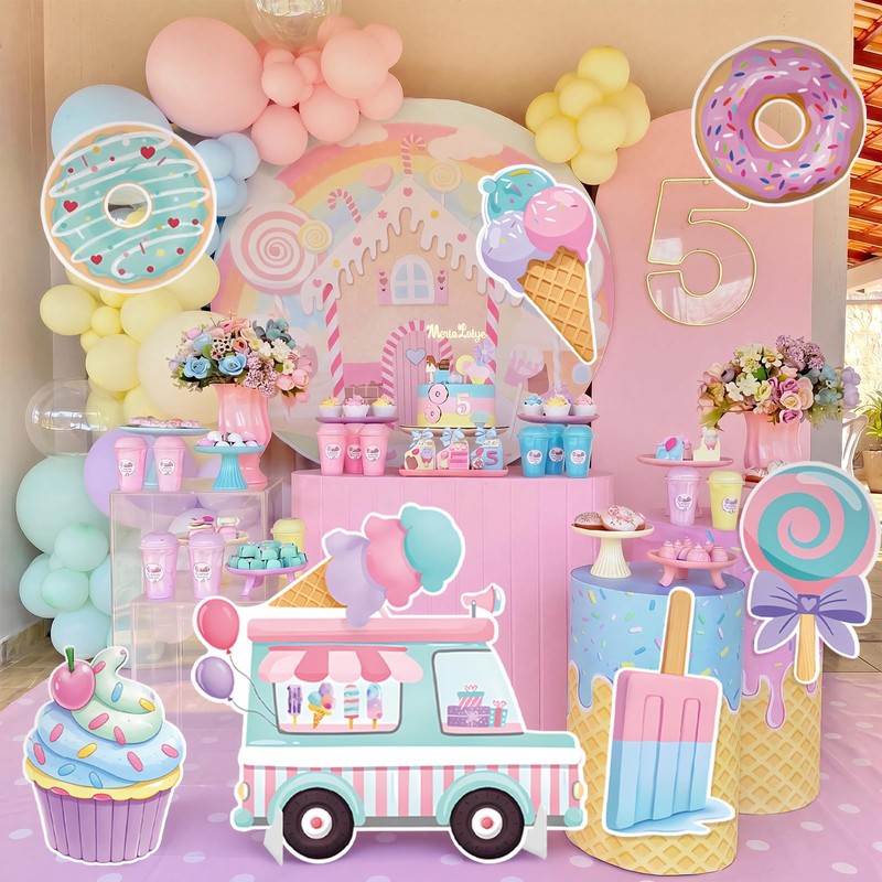 Fiwochic 7 Pcs Large Candyland Party Decorations with Stands, Dessert