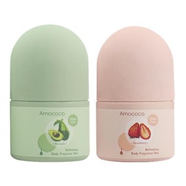 AMOCOCO Roller ball Body Antiperspirant40ml Summer Underarm Roller ball Antiperspirant Remove Odor Fresh Long Lasting Refreshing Non-Greasy Easy to Carry Avocado & Strawberry Fragrance For Men & Women Suitable for all Skin Types - Specification: 01#+02#