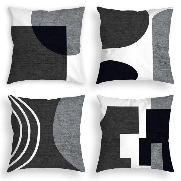 Whim-Wham Set of 4 Black and White Throw Pillows for
