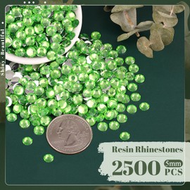 2500PCS 5mm Resin Rhinestones in Bulk (Light Green), Bedazzling Flatback Crystals for Crafts DIY Nail Decoration, Gems Charms for Tumbler Shoes Clothing Fabric with Pickup Pen and Tweezers