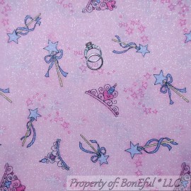 Star BonEful Fabric FQ Cotton Quilt Pink Heart Star Little Ballet Dress Glitter Crown