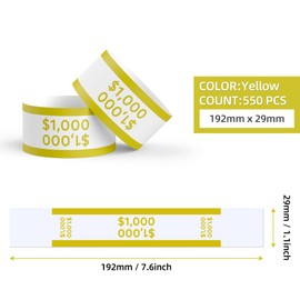 Money Bands 550 Pack for Cash Self Adhesive Wrappers for Bills Currency Straps for Dollar Wraps Organizer($1000 / Yellow)