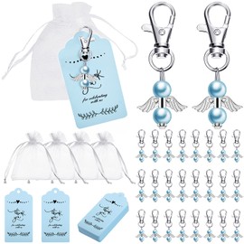 60 Pieces Angel Keychains Set Baby Shower Favors for Boy Girls Wedding Party Favors for Guests 60 Pieces White Organza Bags with Thank You Tags for Birthday Party Supplies(Blue)