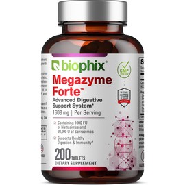 biophix Megazyme Forte 200 Tablets - Natural Plant Proteolytic Enzymes Nattozimes Serrazimes Supports Digestive System Immune Health
