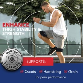 Doctor Developed Thigh Compression Sleeve for Women and Men, Breathable Leg Wraps Medical Hamstring Compression Sleeve, Groin Brace, Hamstring Brace Support with Handbook (Large, Black, 1 Pair)