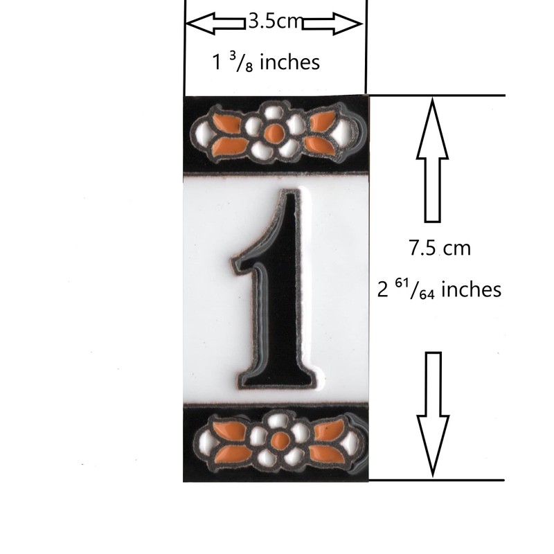 Spanish Flower Ceramic House Number Tiles 7.5cm x 3.5cm Filigree
