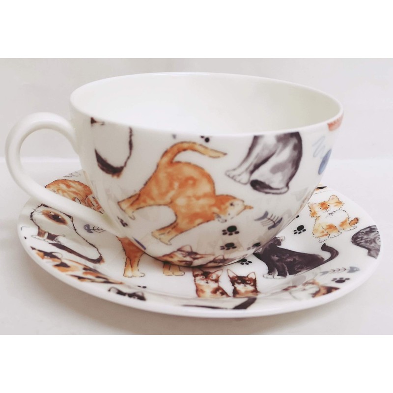 Cats Breakfast Cup & Saucer Set Fine Bone China Cute