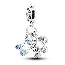 PARCOM Musical Note Bead Charms S925 Sterling Silver Charms for Bracelets with Cubic Zirconia DIY Bead for Jewelry Making Mother'a Day Birthday Valentines Day Charms for Women