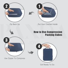 PANDA JOYS 4 Set Compression Packing Cubes Travel - Travel Accessories Expandable Packing Organizers for Carry On - Essentials Luggage Travel Bags - Navy Blue