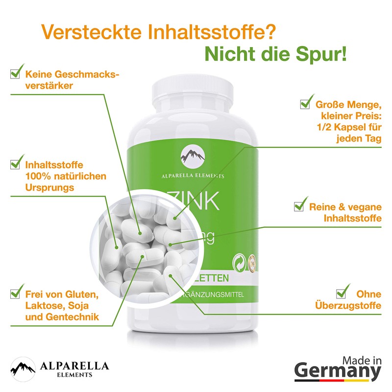 ALP Arella Elements – Zinc 50mg | Family Pack 365 Vegan Tablets Hochdosiert/Made