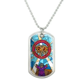 Flying Spaghetti Monster Stained Glass Military Dog Tag Pendant Necklace with Chain