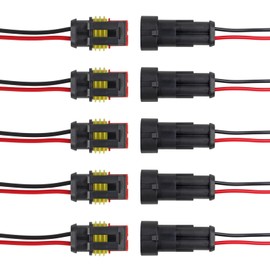 Diitao 5 Kits 2 Pin Male Female Electrical Connectors Waterproof Plug Socket Kit Waterproof Wire Terminal Connector with 8cm Wire 2.6mm Series Terminal Connector for Auto Marine Truck(10A)
