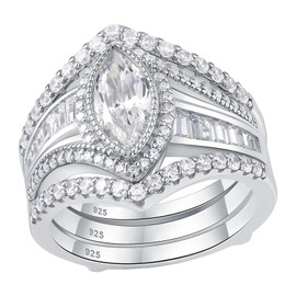 Blongme 1Ct Wedding Rings Set for Women 925 Sterling Silver Marquise Cut Wedding Ring Enhancer 5A CZ Engagement Bridal Band Sets Size 9