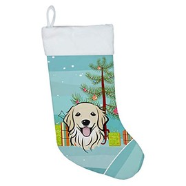 Caroline's Treasures BB1577CS Christmas Tree and Golden Retriever Christmas Stocking Fireplace Hanging Stockings Christmas Season Party Decor Family Holiday Decorations