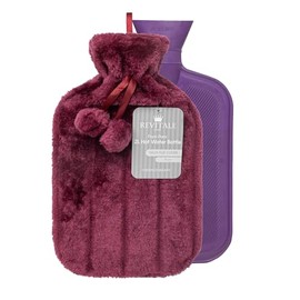 Revitale Revitale Luxury Cosy Faux Fur Pom Pom Hot Water Bottle - 2 litre (Plum)