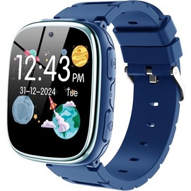 Kids Smart Watch Girls Boys - Smart Watch for Kids Game Smart Watch Gifts for 4-12 Years Old with 15 Games Camera Alarm Video Music Player Pedometer Flashlight Birthday Gift for Boys Girls (Blue) - Color: Navy Blue