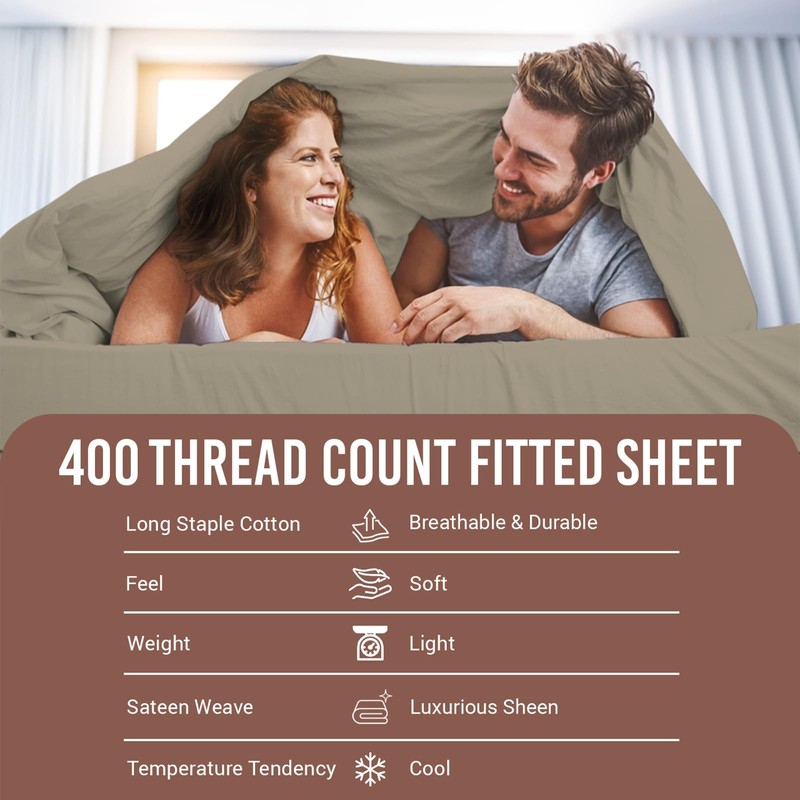 Pizuna 100% Cotton EU Single Fitted Sheet Simply Taupe, 400