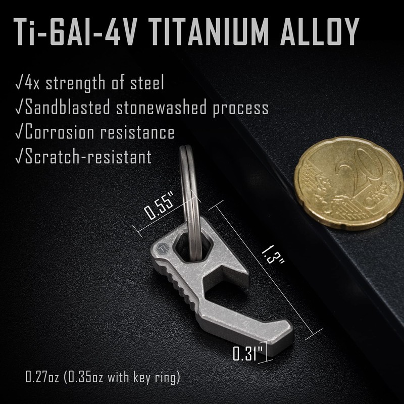 KeyUnity KA13 Titanium Bottle Opener Keychain, 2 in 1 EDC