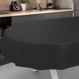 Oilcloth Tablecloth, Washable, Oilcloth, Garden Tablecloth, Outdoor, Indoor, Oval, 240 x 140 cm with Hem, Black