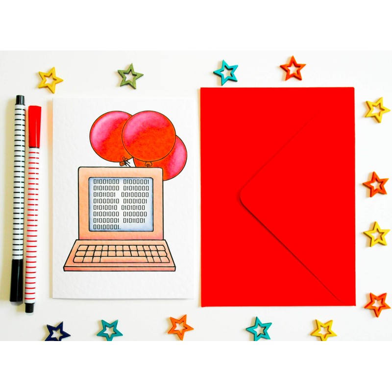 HAPPY BIRTHDAY! Binary Code Birthday Card Retro Computer Themed Card