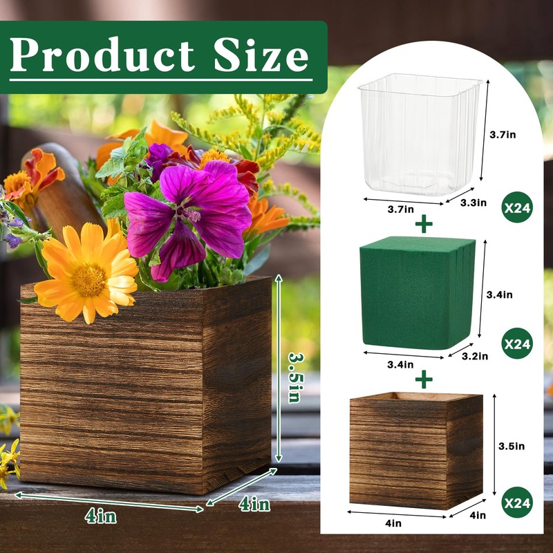 Dandat 24 Set Wood Cube Planter Box Square Wood Vase