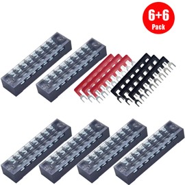 Yosawo Pack of 6 Double Row 8 Position Screw Terminal Strip 600 V 15 A + 6 Pieces 8 Positions Pre Insulated Terminal Barrier Strip Red/Black 400 V 15 A (1508)