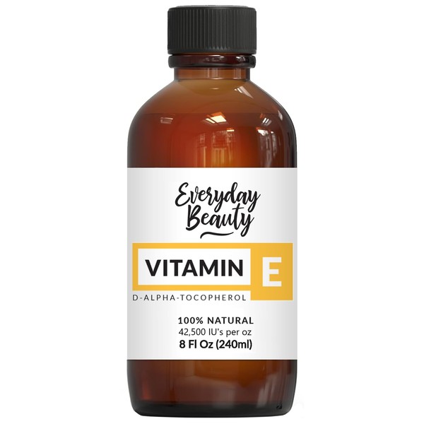 Pure Vitamin E Oil Bulk - 8 oz D-Alpha Tocopherol 100% Pure & All Natural 42,500 IU per oz - Not a Blend, Thick, Amber Color - From Wheat Germ - Face Body Hair - DIY Cosmetics & After Surgery Scars…