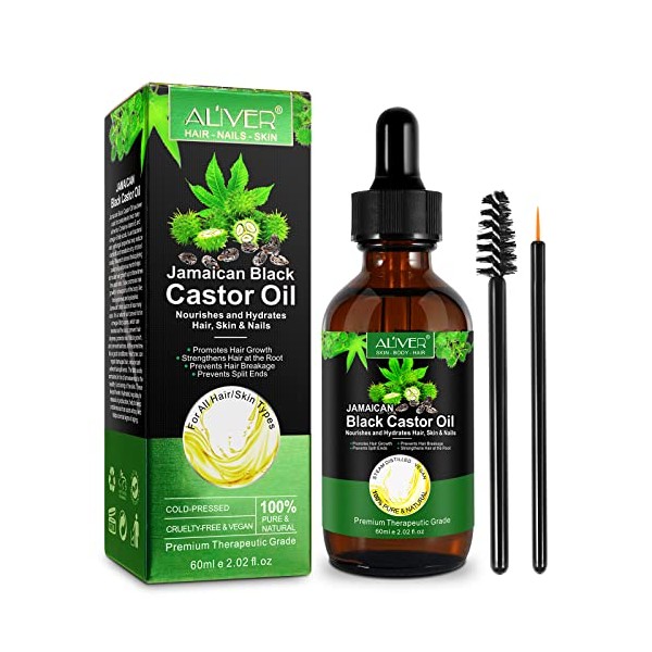Castor Oil, 100% Pure Natural Jamaican Black Castor Oil for Hair, Treatment For Damaged Hair & Dry Skin, Cold Pressed Oil For Hair Growth, Eyebrows,Eyelashes, Nails and Skin(60ml)