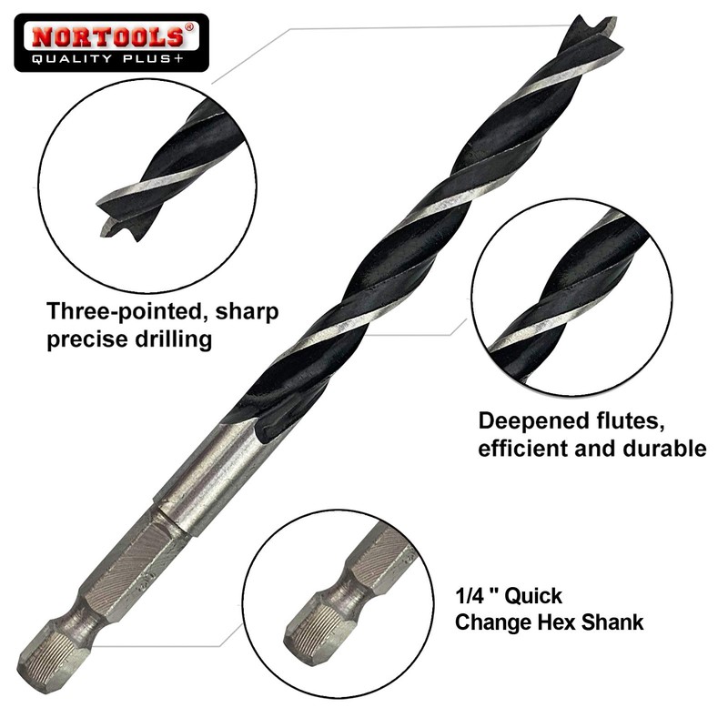 NORTOOLS Wood Drill Bit Set 5 Pieces Brad Angle Wood