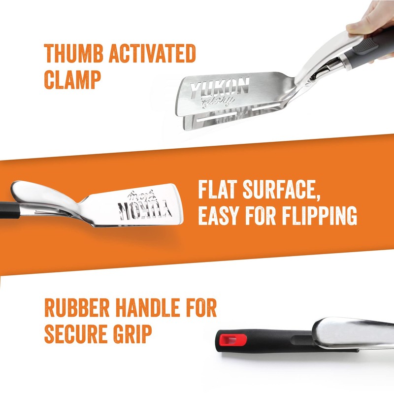 Yukon Glory™ Premium Stainless-Steel, Rubber-Grip Tongs-Spatula, Perfect for Grilling, Cooking,