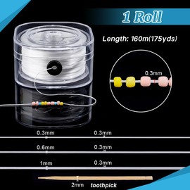 PH PandaHall 175 Yards Stretchy Bracelet Strings, 0.3mm Flat Elastic Cord White Stretchy String Elastic Thread Beading Cord with Organizing Case for Necklace Jewellery DIY Craft Making Knotting