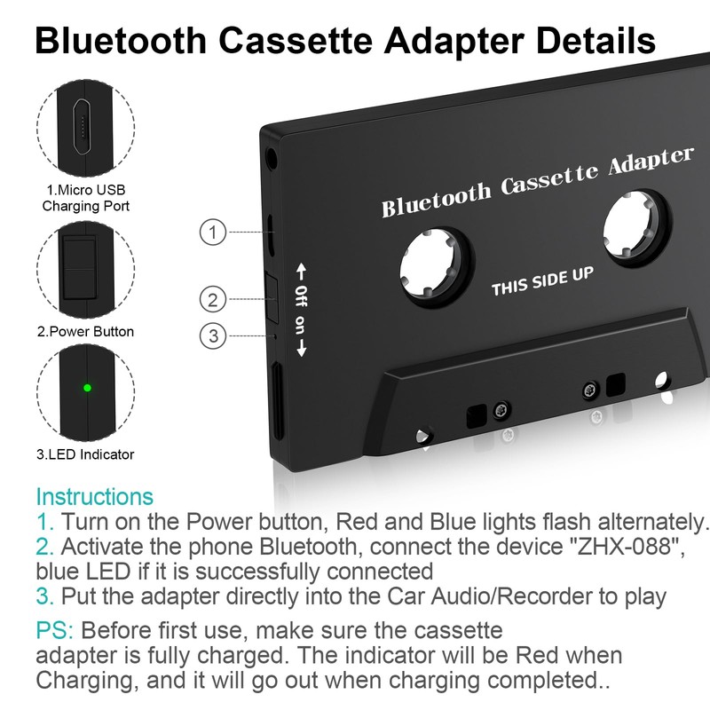 SoulBay Cassette Bluetooth Adapter for Car, Bluetooth 5.0 Tape Deck