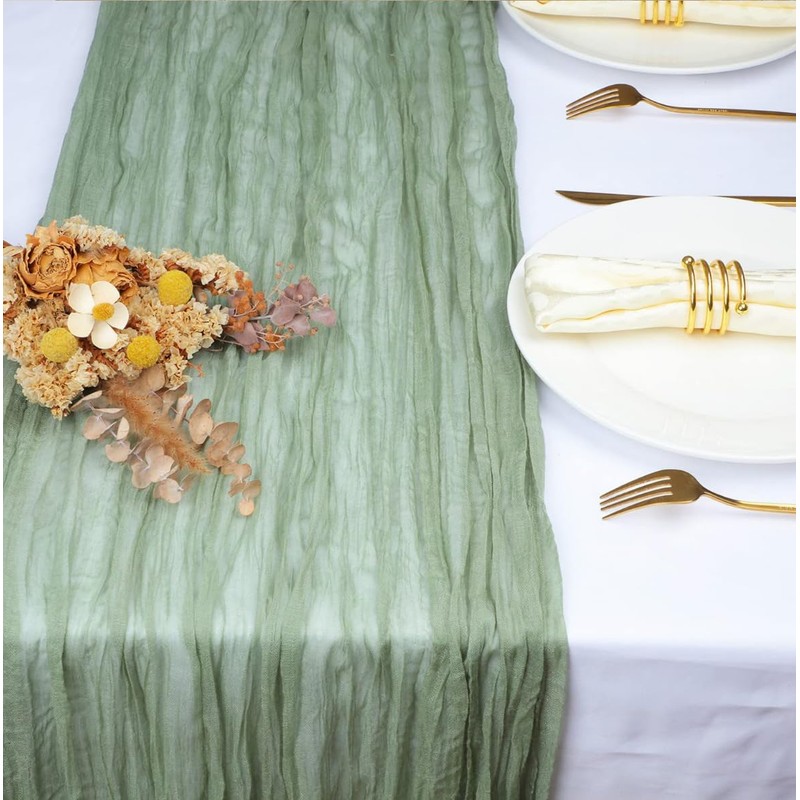 1 Pack Sage Green Table 10FT Runner Cheesecloth Boho Gauze