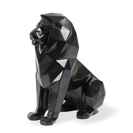 Artarium Black Lion Statue For Home and Living Room Decor Geometric Style Black Sitting Lion Figurine Office Decorative Showpiece, Lion Idol For Home Decor Item, Handmade Animal Statue, Size 7.67 inch