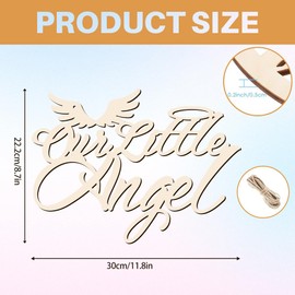 AHANDMAKER Our Little Angel Wooden Sign for Baby Shower Decor, Our Little Angel Wing Wood Letters Sign, Wall Hanging Art Decorations Wood Ornament for Birthday Baby Shower Photo Props, 8.74x11.81"