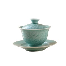 LONG QUAN CELADON Ceramic Lotus Flower Oil Burner, Essential Oil Diffuser with Saucer, Mint Green