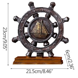 Hosoncovy Resin Ship Rudder Figurines Boat Rudder Ship Steering Wheel Retro Ornament Ship Wheel Decor Table Crafts Mediterranean Table Decoration for Home Decor Office Decor (Yellow)