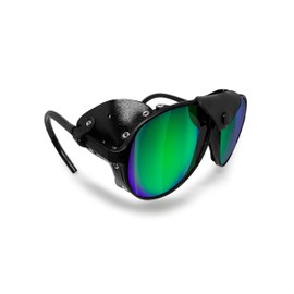 Bertoni Glacier Polarized Sunglasses for Mountain Hiking Trekking Ski mod ALPS Italy (Black - Polarized Green Mirror)