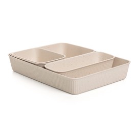Tatay Set of 4 Drawer Organisers (1pc Slim + 1pc A6 + 1pc A5 + 1pc A4) Baobab ECOHOME, Polypropylene, BPA free, 100% Recycled Material, Beige,7012738