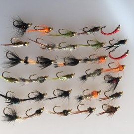 BestCity Fly Fishing Flies NYMPH BEAD HEAD selection 32 Flies for trout fishing supplied with FREE clip shut fly box #341