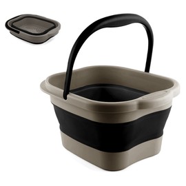 Collapsible Foot Tub Feet Soaking Spa Bath with Handle for Men Adult, Plastic Inflatable Feet Soak Basin Foldable Foot Soaker Bucket Footbath with Massager Acupoint for Washing, Black