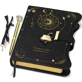 Hoci Poci Diary with Lock and Keys for Girls Gift Ideas, 360 Kraft Pages Journal for Women, B6 Refillable Notebook for Writing with Pen and Bookmark (Astro Black)