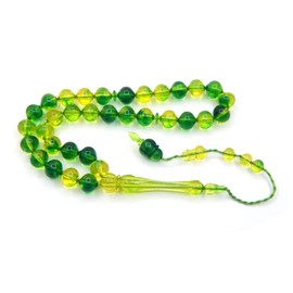 Tesbih Tasbih Tespih Misbaha Subha 33 Prayer Beads Muslim Islamic Rosary Prayer Worship Accessory Ottoman Green Yellow Beads Ball 10 mm, Acrylic, Pearl