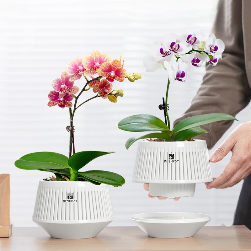 Meshpot 12cm Orchid Pots with Holes for Repotting, Set of