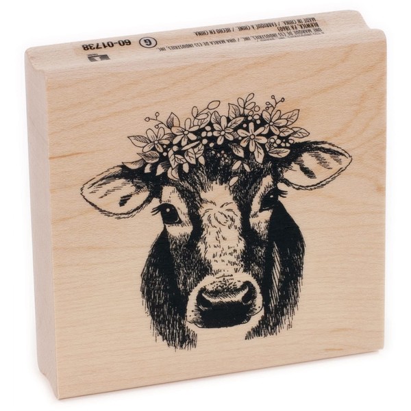 Inkadinkado 60-01738 Floral Cow Wooden Rubber Stamp for Arts and Crafts, 2" x 2"
