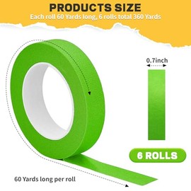 Hsxfl Painters Tape for Car, Green Masking Tape No Residue Heat Resistant Multi Surface for Walls Painting Automotive Paint Booth DIY Labeling Art General Purpose, 0.7 Inch x 60 Yards, 6 Rolls