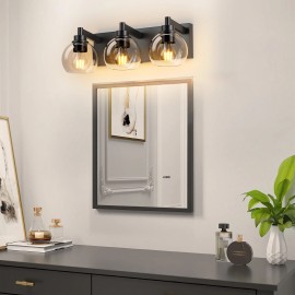 Ship From USA,Bathroom Vanity Light,Modern 3-Light Bathroom Lighting Fixtures Over Mirror with Clear Glass Shade and Metal Base.Lamp Power(W): 18
