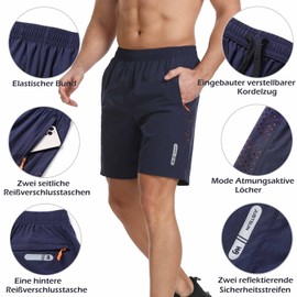 JustSun Men's Sports Shorts, Quick-Drying, Lightweight, Breathable with Zip, blue