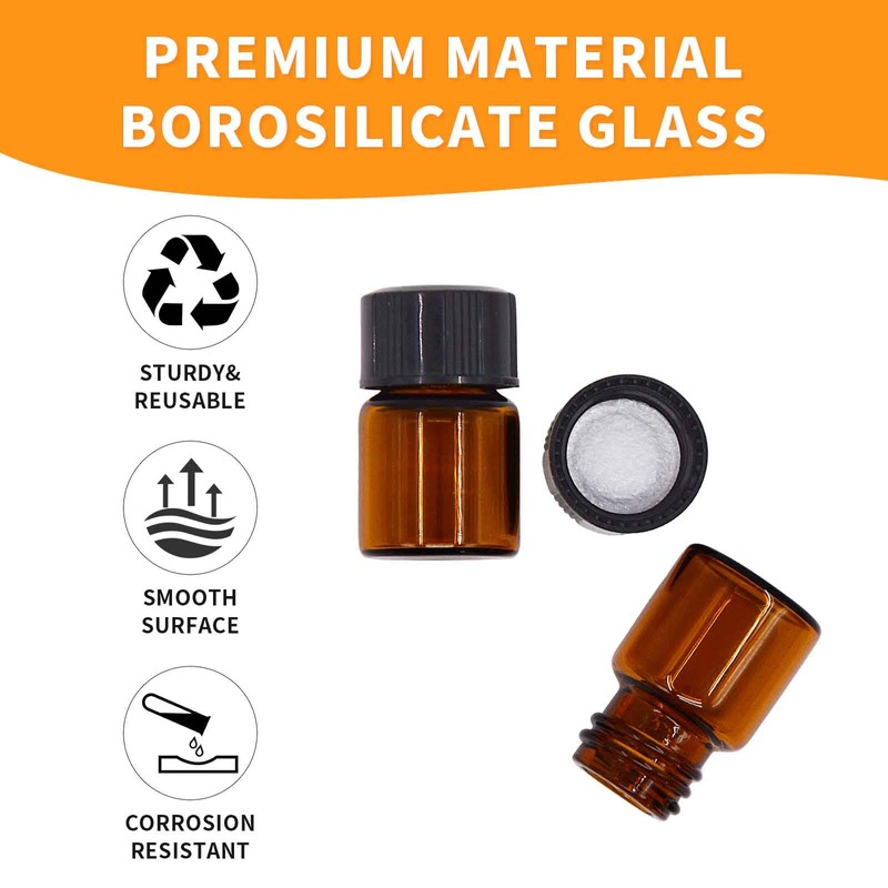 PENCK 10pcs 2ml Little Brown Glass Bottle Vials with Black